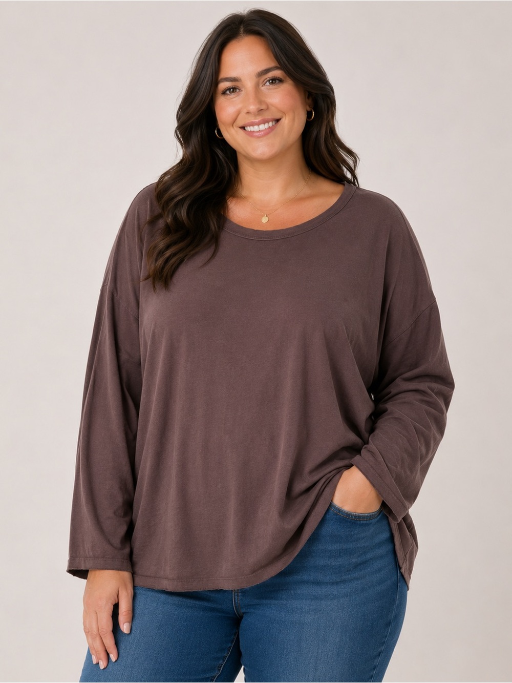 Old‎ Navy Chocolate Brown Crew Neck Top Soft Minimalist Layering Basic